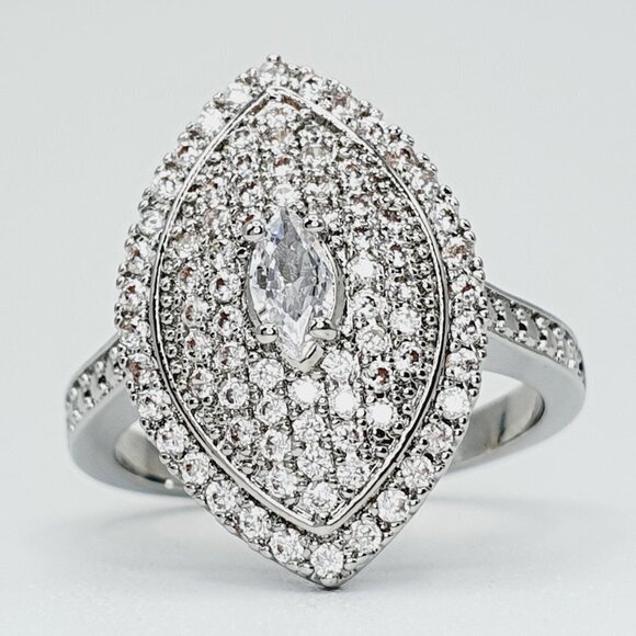 ✨Large Marquis Shiny CZ Royal Court Noble Silver Vintage Ring UNVN12006 - Picture 3 of 4